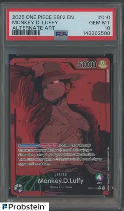 2025 One Piece EB02 EN Alternate Art #010 Monkey D Luffy PSA 10 GEM MINT - Image 1