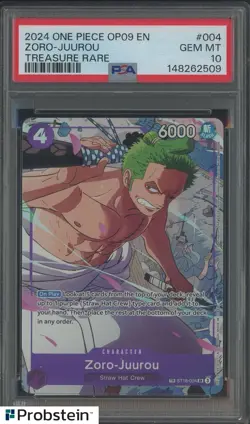 2024 One Piece OP09 EN Treasure Rare #004 Zoro-Juurou PSA 10 GEM MINT - Image 1