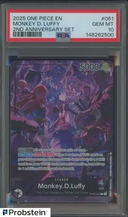 2025 One Piece EN 2nd Anniversary Set #061 Monkey D Luffy PSA 10 GEM MINT - Image 1