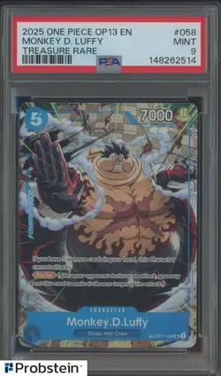 2025 One Piece OP13 EN Treasure Rare #058 Monkey D Luffy PSA 9 MIN - Image 1