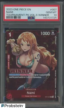 2023 One Piece EN Tournament Pack Vol.3 Winner #007 Nami PSA 10 GEM MINT - Image 1
