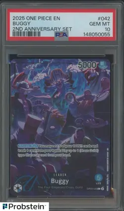 2025 One Piece EN 2nd Anniversary Set #042 Buggy PSA 10 GEM MINT - Image 1