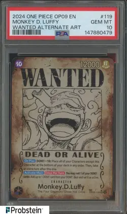 2024 One Piece OP09 EN Wanted Alternate Art #119 Monkey D Luffy PSA 10 - Image 1
