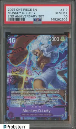 2025 One Piece EN 2nd Anniversary Set #119 Monkey D Luffy PSA 10 GEM MINT - Image 1