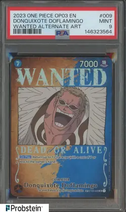 2023 One Piece OP03 EN Wanted Alternate Art #009 Donquixote Doflamingo PSA 9 - Image 1