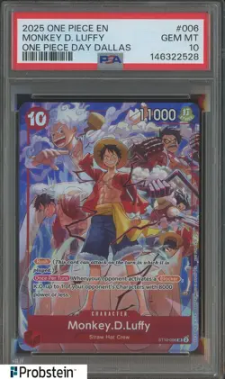 2025 One Piece EN One Piece Day Dallas #006 Monkey D Luffy PSA 10 GEM MINT - Image 1