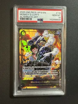 ONE PIECE OP10 ROYAL BLOOD ALTERNATE ART #118 MONKEY D. LUFFY PSA 10 ENGLISH - Image 1