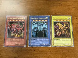 Yu-Gi-Oh! TCG Set of Egyptian God Cards (Obelisk, Ra, Slifer) GB1-001, 002, 003 - Image 1