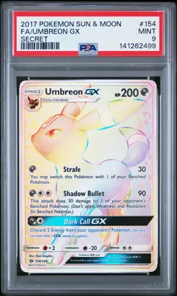 2017 POKEMON SUN & MOON SECRET #154 FULL ART/UMBREON GX PSA 9 - Image 1