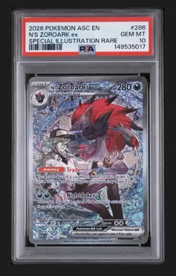 2026 POKEMON ASCENDED HEROES ILLUSTRATION RARE #286 N'S ZOROARK EX PSA 10 - Image 1