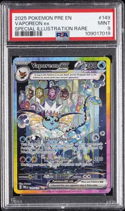 2025 POKEMON PRE EN-PRISMATIC EVOLUTIONS #149 VAPOREON EX PSA 9 - Image 1