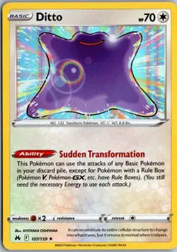 Ditto Holo Rare Crown Zenith 107/159 NM Pokemon - Image 1