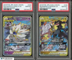 PSA 10 Solgaleo/Lunala & Reshiram/Zekrom GX Dream League Consecutive Set Pokemon - Image 1