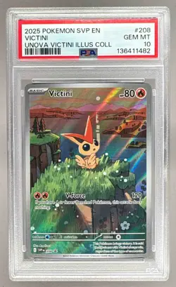 136411482 Victini 2025 Pokemon SV Unova Illustration Promo #208 PSA 10 - Image 1