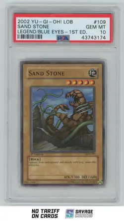 2002 Yu-Gi-Oh Legend/Blue Eyes 1st Edition Sand Stone PSA 10 #LOB-109 - Image 1