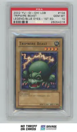 2002 Yu-Gi-Oh Legend/Blue Eyes 1st Edition Tripwire Beast PSA 10 #LOB-104 - Image 1