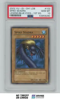 2002 Yu-Gi-Oh Legend/Blue Eyes 1st Edition Spike Seadra PSA 10 #LOB-103 - Image 1