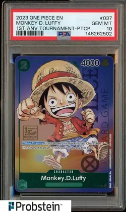 2023 One Piece EN 1st Anniversary Tournament PTCP #037 Monkey D Luffy PSA 10 - Image 1