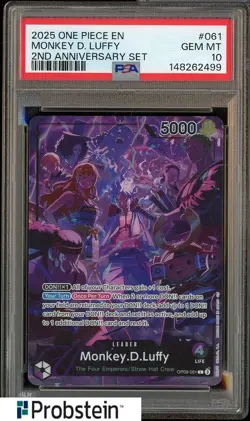 2025 One Piece EN 2nd Anniversary Set #061 Monkey D Luffy PSA 10 GEM MINT - Image 1