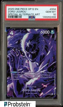 2025 One Piece OP12 EN Special Alternate Art #004 Zoro-Juurou PSA 10 GEM MINT - Image 1