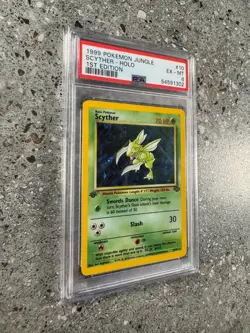 Pokemon TCG Cards 1st Edition Scyther 10/64 Jungle Holo Rare PSA 6 EX-MT - Image 3