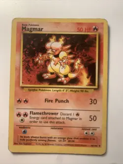 OFF CENTER ERROR - Magmar 36/102 Pokemon TCG Card 1999 Base Set Vintage Played - Image 1