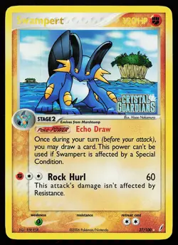Swampert 27/100 Rare Reverse Holo Stamped Crystal Guardians Pokemon Card - Image 1