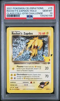 2021 POKEMON CELEBRATIONS CLASSIC COLLECTION #15 ROCKET'S ZAPDOS-HOLO PSA 10 - Image 1