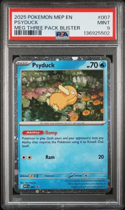 136925502 Psyduck 2025 Pokemon MEP Black Star Promo #007 PSA 9 - Image 1