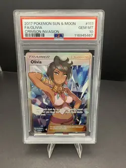 2017 POKEMON SUN & MOON CRIMSON INVASION #111 FULL ART/OLIVIA PSA 10 - Image 1