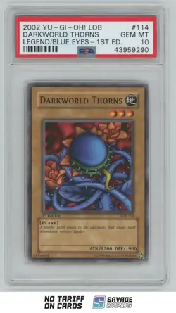 2002 Yu-Gi-Oh Legend/Blue Eyes 1st Edition DarkWorld Thorns PSA 10 #LOB-114 - Image 1