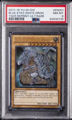 2017-2018 YU-GI-OH! REPRINT ULTIMATE RARE #EN001 BLUE-EYES WHITE DRAGON PSA 8 - Image 1