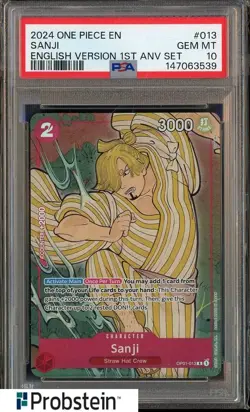 2024 One Piece English Version 1st Anniversary Set #013 Sanji PSA 10 GEM MINT - Image 1