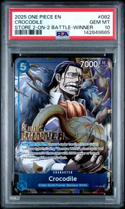2025 ONE PIECE PROMOS STORE 2-ON-2 BATTLE-WINNER #082 CROCODILE PSA 10 - Image 1