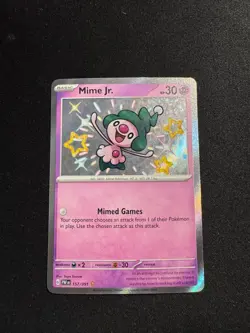 Pokemon TCG Mime Jr. Holo Shiny Rare Card 157/091 Scarlet Violet Paldean Fates - Image 1
