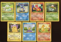 Squirtle Bulbasaur Charmander Pikachu Ex/Pl /130 7 Card Lot Base Set 2 Pokemon - Image 1