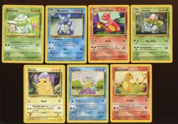 Squirtle Bulbasaur Charmander Pikachu Ex/Pl /130 7 Card Lot Base Set 2 Pokemon - Image 3
