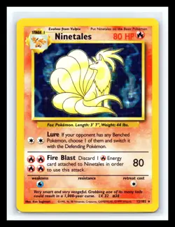 💥 Ninetales Holo Base Set 12/102 Pokemon TCG Unlimited Rare 1999 Vintage Card - Image 1