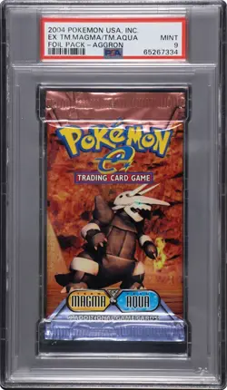 2004 Pokemon EX Team Magma vs. Team Aqua Foil Booster Pack Aggron Art PSA 9 MINT - Image 1