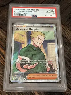 2025 POKEMON MEG EN-MEGA EVOLUTION ULTRA RARE #170 LT. SURGE'S BARGAIN PSA 10 - Image 1