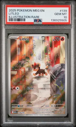 136925505 Litleo 2025 Pokemon Mega Evolution #139 Illustration Rare PSA 10 - Image 1