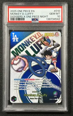 MONKEY D. LUFFY PSA 10 2025 ONE PIECE EN #EB02-010 DODGERS NIGHT GEM 542 - Image 1