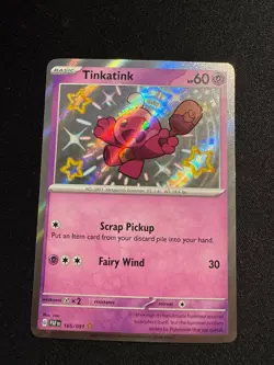 Tinkatink 165/091 SV: Paldean Fates Holo Pokemon Card - Image 1