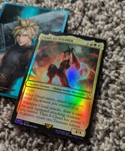 MTG Final Fantasy VII Cloud Ex-Soldier Foil trading card + sleeve FF7 Commander - Image 2