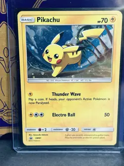 Pikachu SM81 SM Black Star Promo Holo Pokemon Card NM Swirl - Image 1