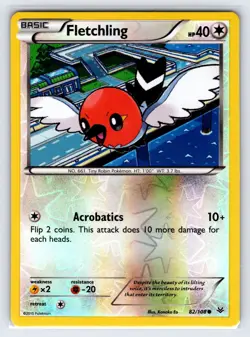 Fletchling 82/108 2015 XY Roaring Skies Pokemon Card Reverse Holo - Vlp/Lp - Image 1