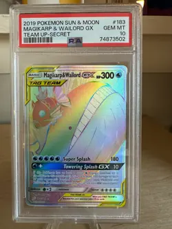 2019 POKEMON SUN & MOON TEAM UP SECRET FULL ART/MAGIKARP & WAILORD GX PSA 10 - Image 1