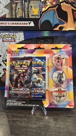 Pokemon XY Evolutions & Crimson Invasion Tapu pin Set Blister 2 Booster Packs - Image 1