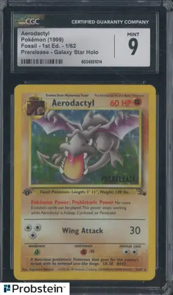 1999 Pokemon Fossil 1st Edition 1/62 Aerodactyl Galaxy Star Holo CGC 9 MINT - Image 1