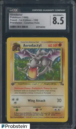 1999 Pokemon Fossil 1st Edition 1/62 Aerodactyl Cosmos Holo CGC 8.5 - Image 1